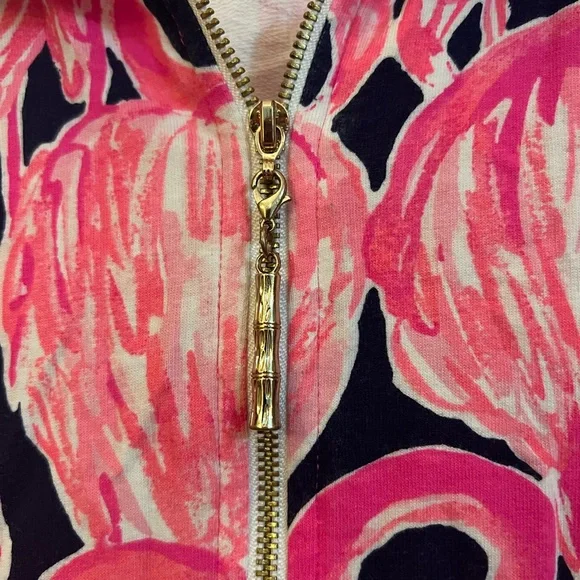 Lilly Pulitzer UPF 50+ Skipper Printed Popover Women's S Pink Flamingo 1/2 Zip - Picture 3 of 5